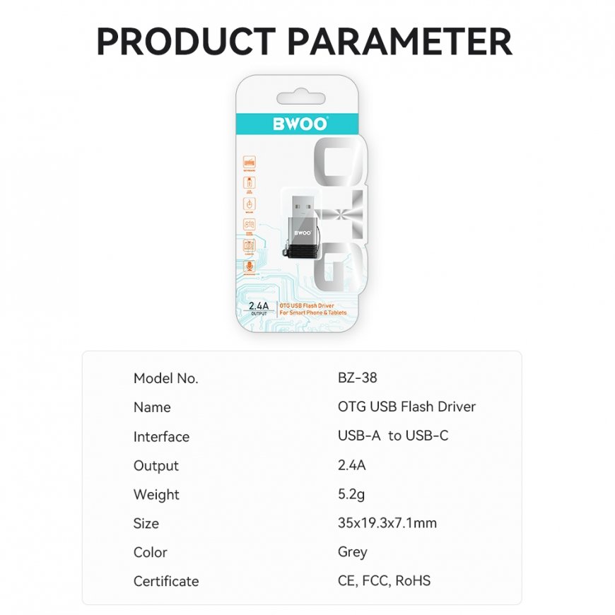 BWOO adapter BZ-38 USB-C - USB gray OTG – 2
