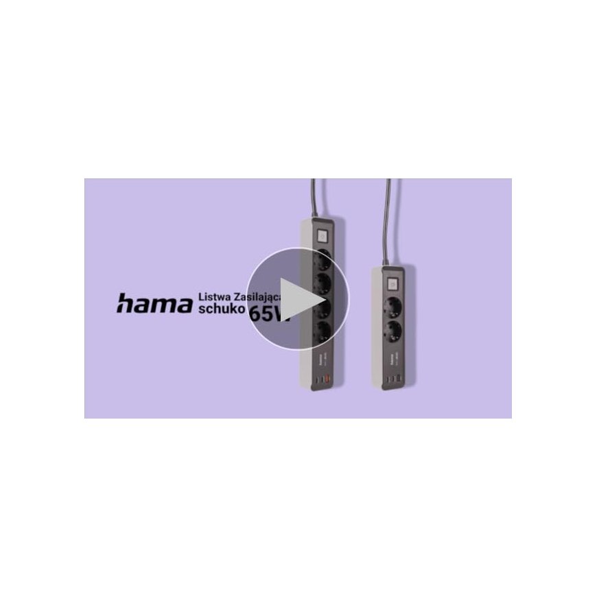 Hama 3 gniazda SCHUKO, 1,4M, 2 USB-C, 1 USB-A, Power Delivery, 100W