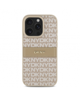 DKNY PU odos kartotinių raštų toninis dryžuotas dėklas, skirtas iPhone 16 Pro Max Rožinė