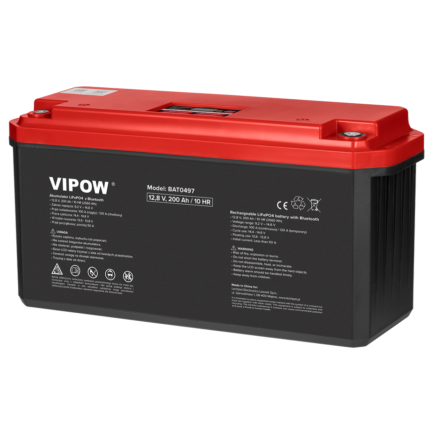 Vipow LiFePO4 Bluetooth gel battery 200Ah