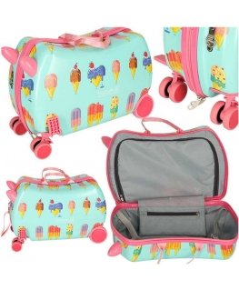 Children's travel suitcase on wheels with ice cream