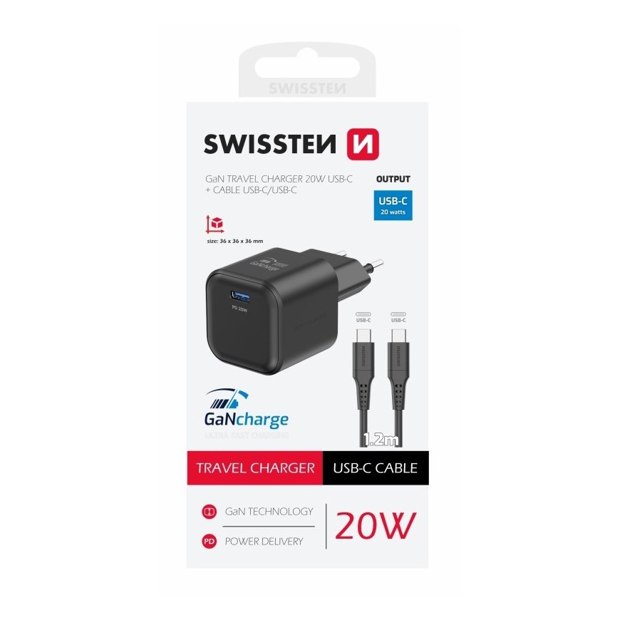 Swissten Travel Charger GaN USB-C 20W