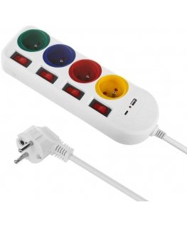 Maclean power strip, extension 4 sockets + USB A / C, with switches, 250VAC/10A, 1.5m, white, MCE508 W