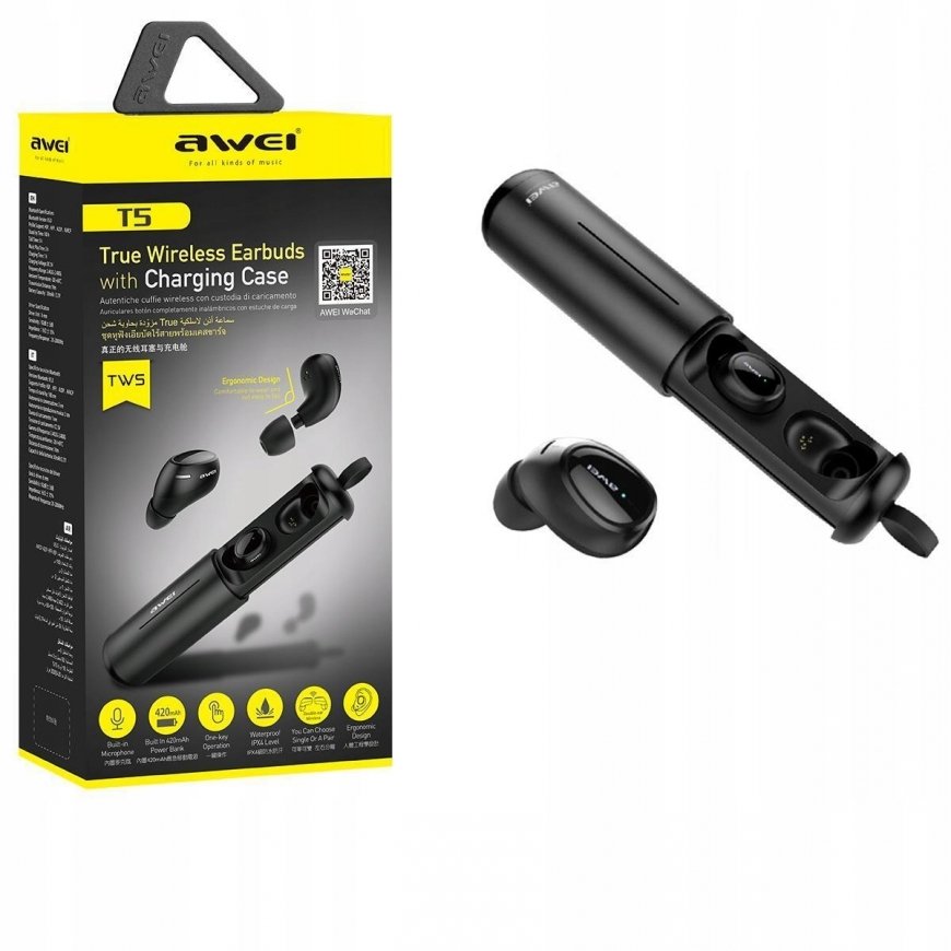 AWEI słuchawki Bluetooth 5.3 T79 ENC TWS + stacja dokująca czarn – 2