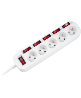 Rebel power extension cable with 6 switches, 5 sockets - 1.5 m