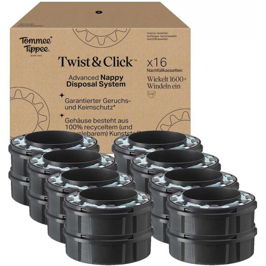 TOMMEE TIPPEE SANGENIC TWIST AND CLICK ADVANCED KASETĖS, 16 VNT. RINKINYS