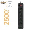 Riff F25U 2m pagarinātājs ar 3 Ligzdām + 3 USB + 1 USB-C Riff F25U 2m pagarinātājs ar 3 Ligzdām + 3 USB + 1 USB-C