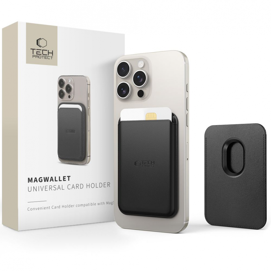 Dėklas "TECH-PROTECT MAGWALLET MAGSAFE" UNIVERSALUS MAGNETINIŲ KORTELIŲ LAIKIKLIS Juodas