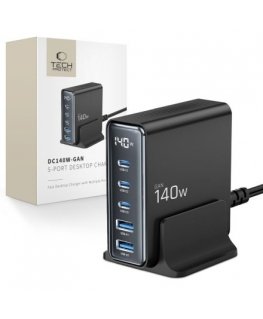 TECH-PROTECT DC140W-GAN 5-PORT DESKTOP CHARGER PD140W|QC3.0 BLAC