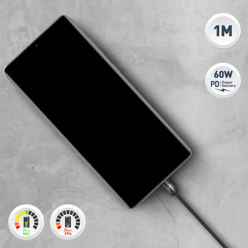 Tellur Minimalist USB-C to USB-C Cable 3A 1m Black – 4