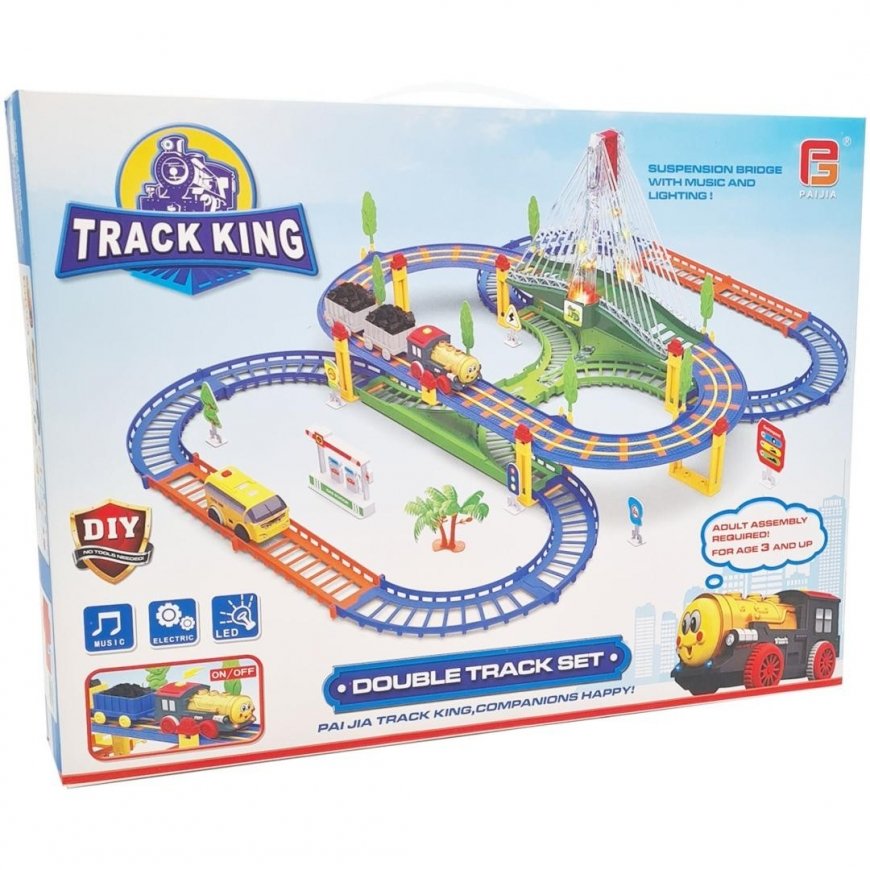 EXTRALINK KIDS KOLEJKA ELEKTRYCZNA TRACK KING Z LOKOMOTYWĄ I SAMOCHODZIKIEM NA BATERIE