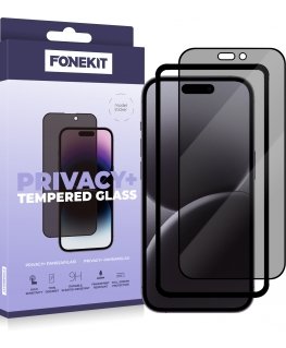 FoneKit Privacy+ Full Cover -panssarilasi, iPhone 16 Pro Max, musta
