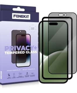 FoneKit Privacy+ Full Cover -panssarilasi, iPhone 16 Pro, musta