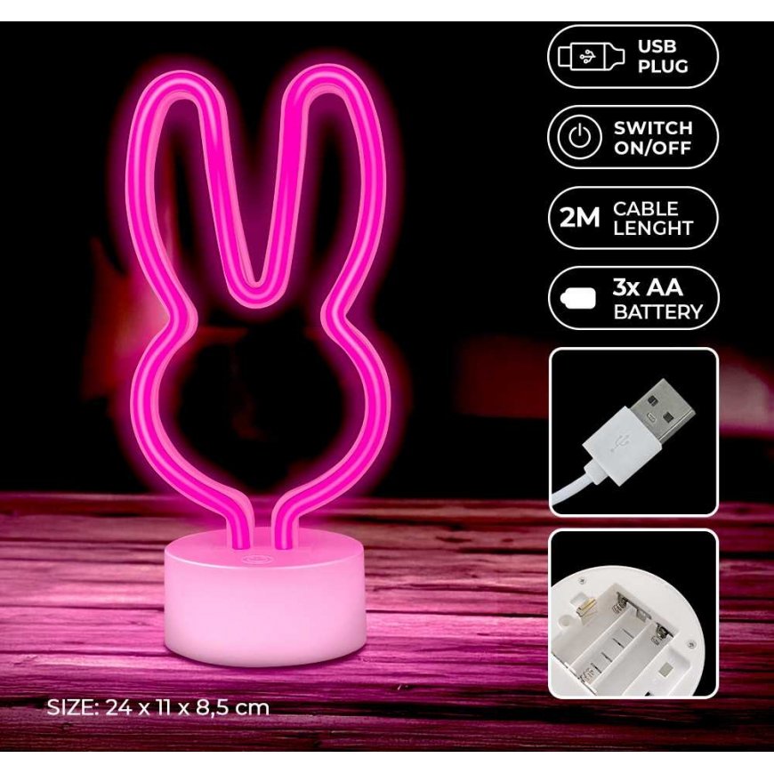 Neon LED on the stand RABBIT pink USB-C FSC-10 Forever Light – 4