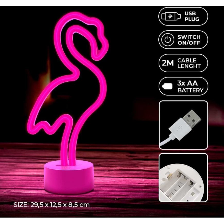 Neon LED on the stand FLAMINGO pink USB-C FSC-11 Forever Light – 4