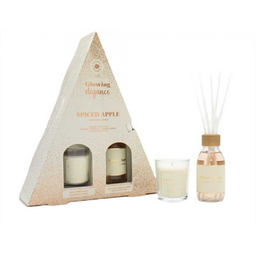 La Casa de los Aromas Glowing Elegance obuolių ir cinamono kvapiųjų lazdelių rinkinys 95ml + obuolių ir cinamono kvapioji žvakė