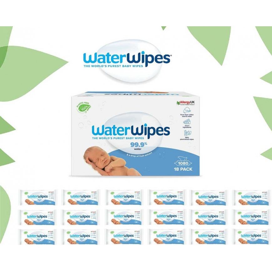 WATERWIPES DRĖGNOS SERVETĖLĖS 18 PAKUOČIŲ PO 60 VNT. BIODEGRADABLE