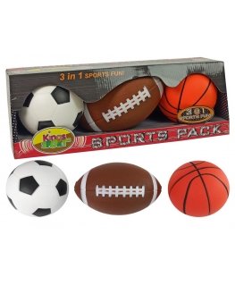 Lean Toys Minkštų 3in1 sportinių futbolo, krepšinio, beisbolo kamuoliukų rinkinys