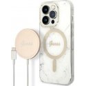 Case Set Guess GUBPP14LHMEACSH Case+ Charger iPhone 14 Pro 6.1" white/white hard case Marble MagSafe