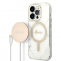 Case Set Guess GUBPP14LHMEACSH Case+ Charger iPhone 14 Pro 6.1" white/white hard case Marble MagSafe