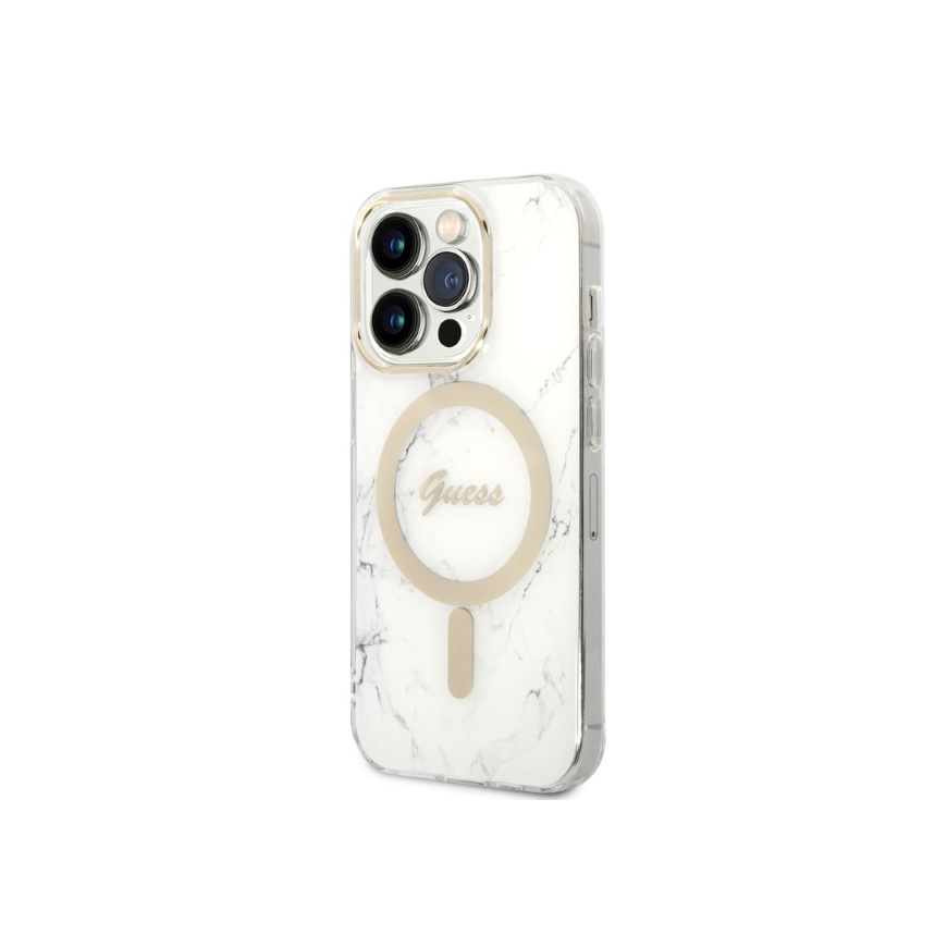 Case Set Guess GUBPP14LHMEACSH Case+ Charger iPhone 14 Pro 6.1" white/white hard case Marble MagSafe – 3