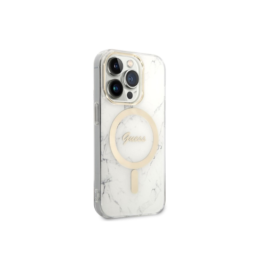 Case Set Guess GUBPP14LHMEACSH Case+ Charger iPhone 14 Pro 6.1" white/white hard case Marble MagSafe – 5