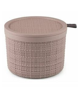 Basket with lid Jute round 2L Ø17x13cm pink