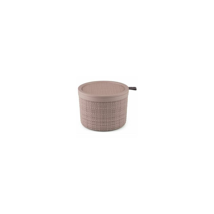 Basket with lid Jute round 2L Ø17x13cm pink