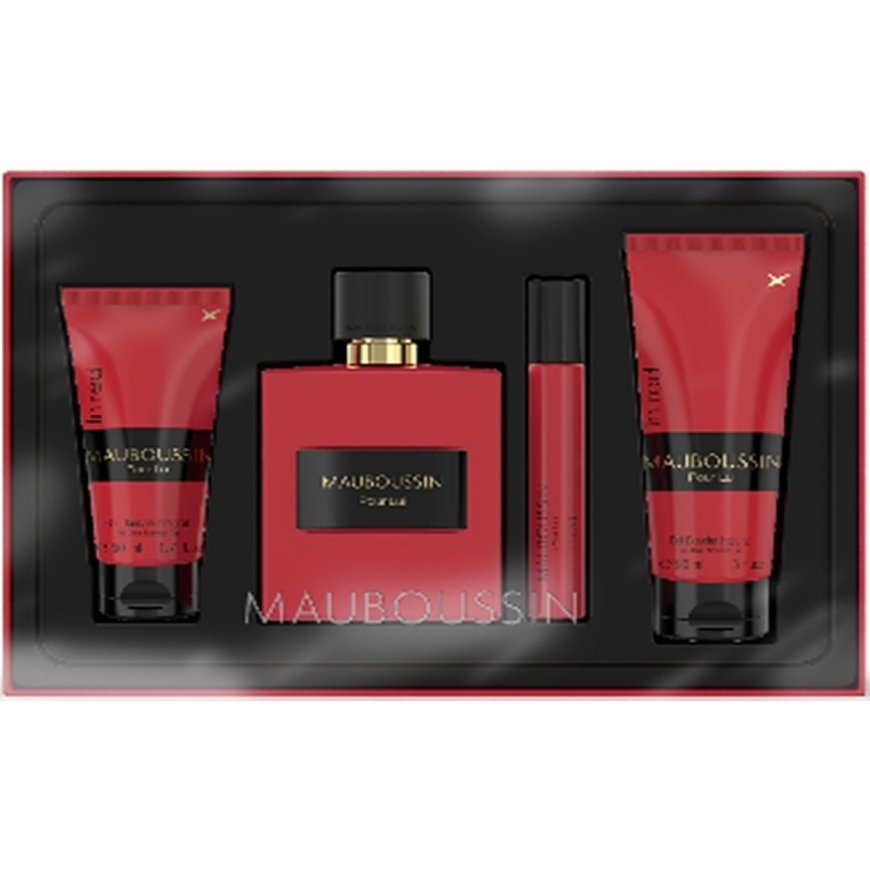 Mauboussin Pour Lui In Raudona EDP rinkinys vyrams (EDP 100 ml + Dušo želė 75 ml + EDP 20 ml)