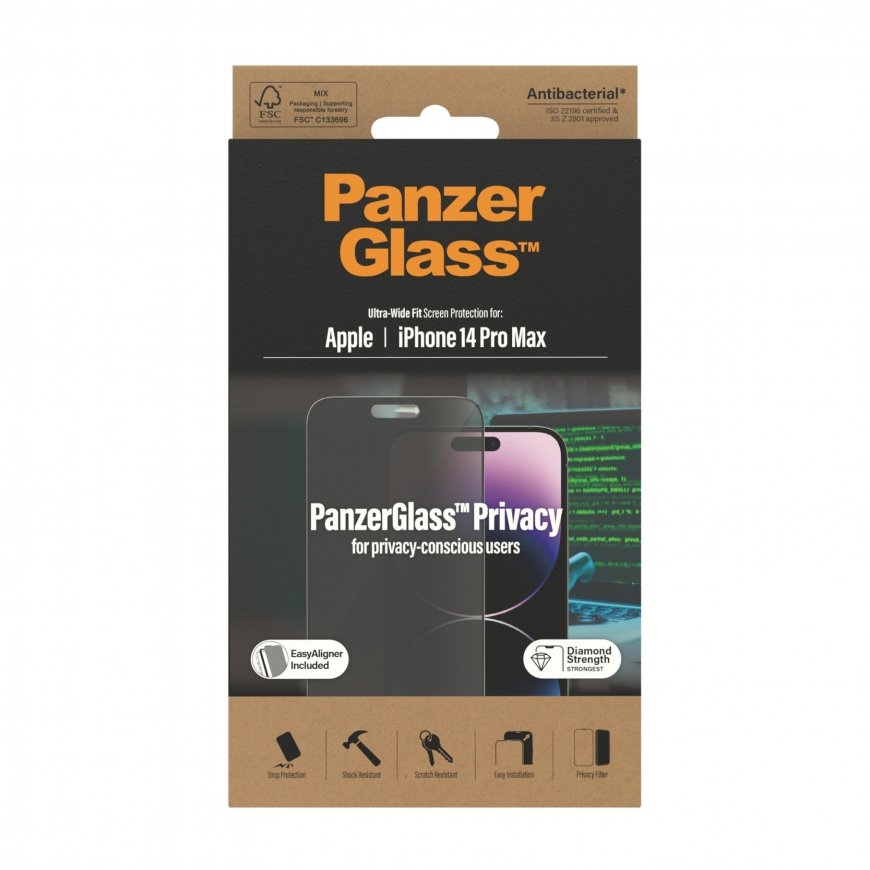 PanzerGlass ® Privacy Screen Protector Apple iPhone 14 Pro Max | Ultra-Wide Fit w. EasyAligner – 3