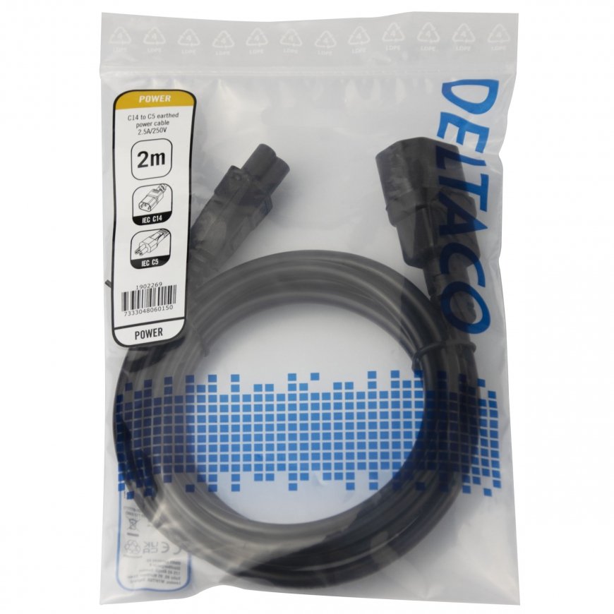 Power cable DELTACO IEC C14 - IEC C5, 2m, black / 1902269