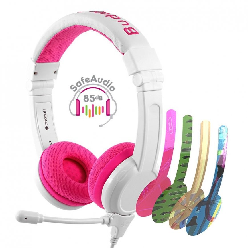 BuddyPhones School+ Гарнитура Проводная Оголовье Calls/Music Розовый, Белый