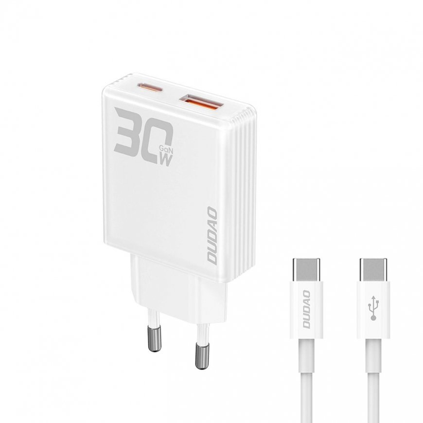 GaN Dudao A30EUT 30W USB-A | USB-C Wall Charger + USB-C - USB-C