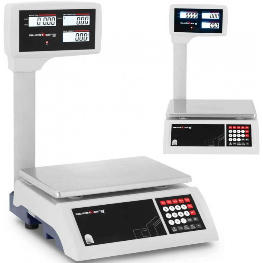 Virtuvinės svarstyklės Steinberg Systems Kontrolinės svarstyklės su LCD ekranu, 30 kg / 5 g, baltos