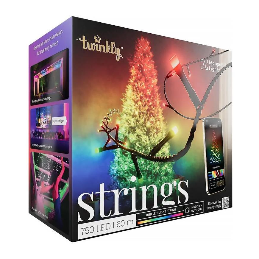 Twinkly Strings Smart LED 750 RGB (Multicolor), 60m, Black wire|Twinkly