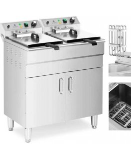 Royal Catering Electric double free-standing fryer with cabinet, 26 L