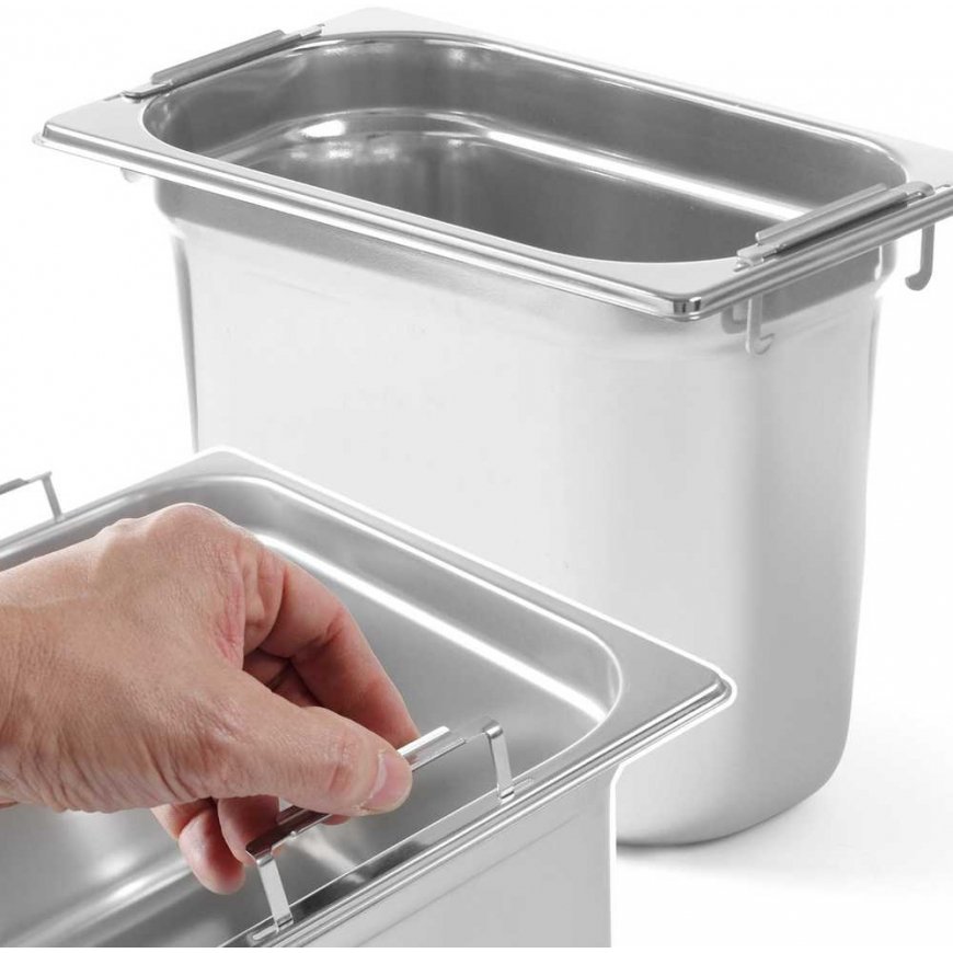 Hendi Stainless steel container with retractable handles GN1/4 265x162x200mm