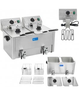 Royal Catering Dviguba elektrinė gruzdintuvė su kranais ir termostatu 2x8L, pilka