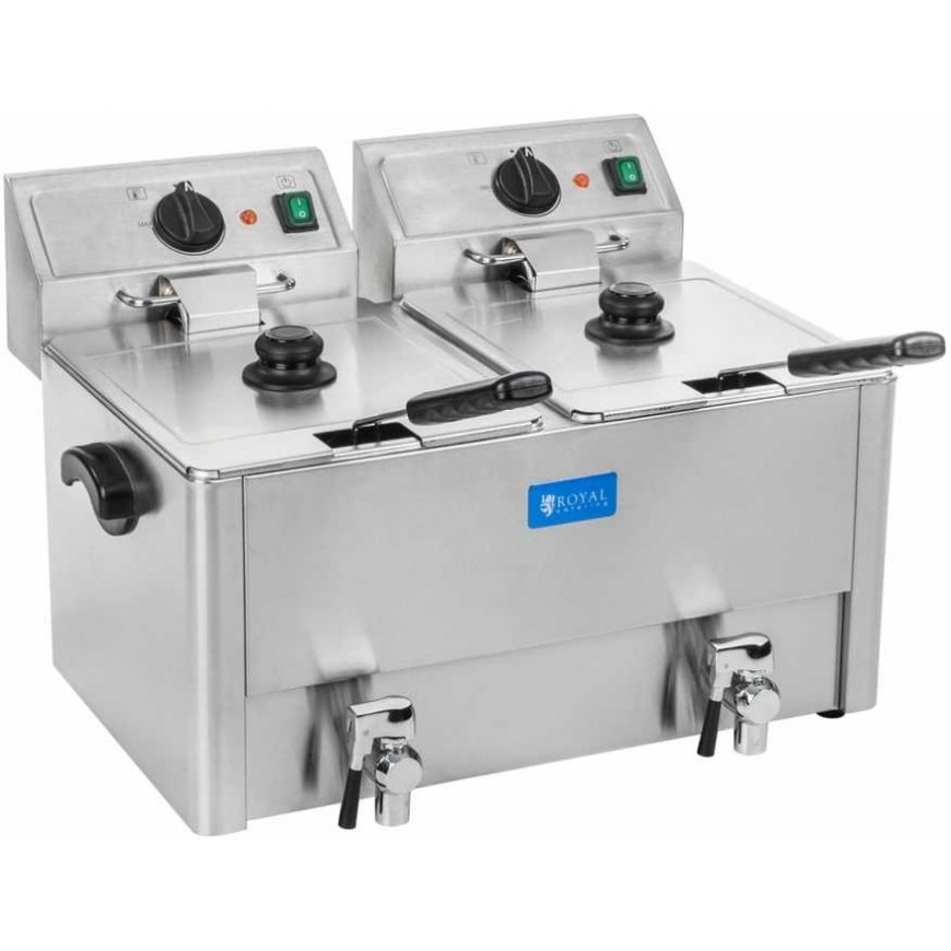 Royal Catering Dviguba elektrinė gruzdintuvė su kranais ir termostatu 2x8L, pilka – 4