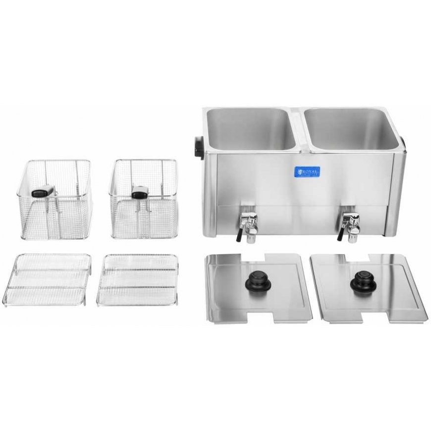Royal Catering Dviguba elektrinė gruzdintuvė su kranais ir termostatu 2x8L, pilka – 5