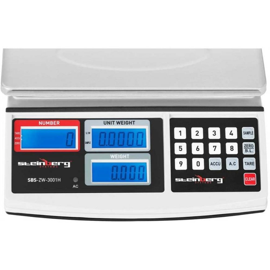 Virtuvinės svarstyklės Steinberg Systems Kontrolinės svarstyklės su LCD ekranu iki 30 kg, baltos – 4