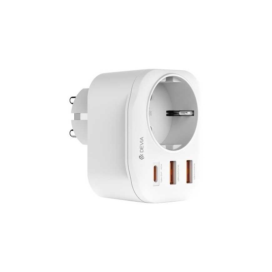 Devia power socket PD charger 20W 1x USB-C 2x USB 3A baltas