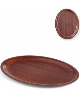 Hendi Waiter's plate with non-slip surface, oval 23x16cm, wooden, brown
