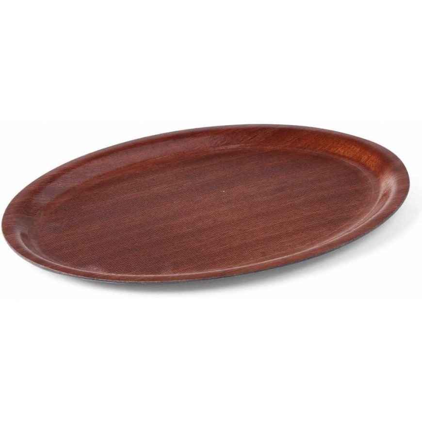 Hendi Waiter's plate with non-slip surface, oval 23x16cm, wooden, brown – 2
