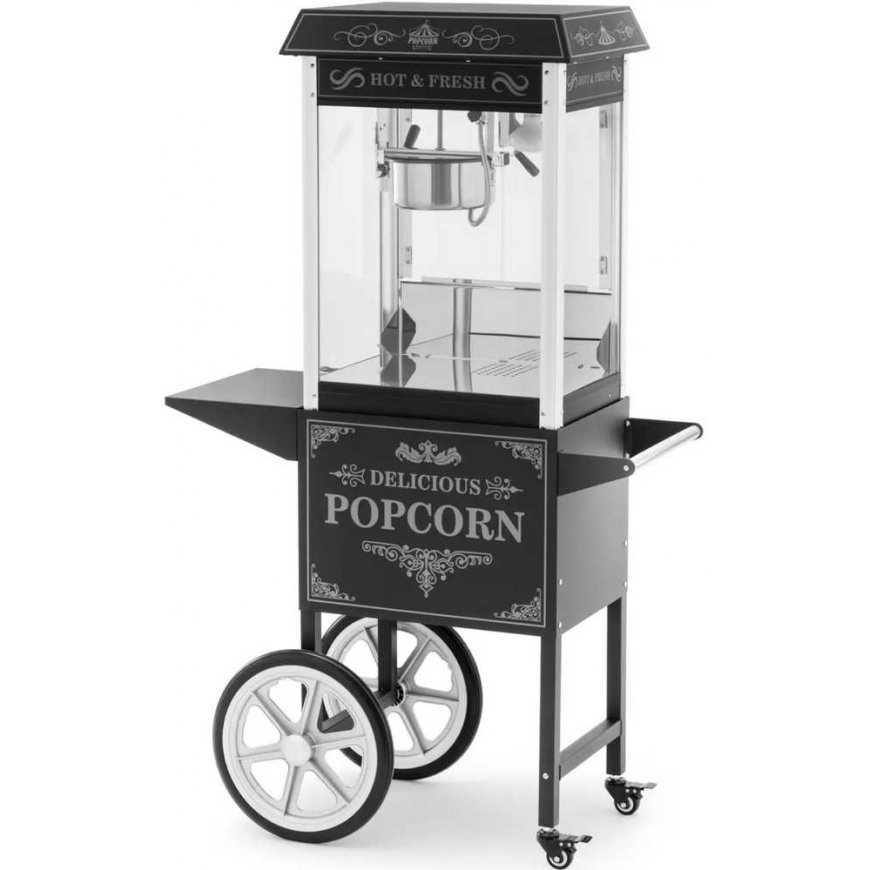 Royal Catering Professional retro style black popcorn machine with lighting, 88 L, 1600 W – 4