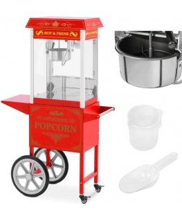 Royal Catering Professional Retro Style Popcorn Machine with Trolley and Light, 88L, 1600W, Red