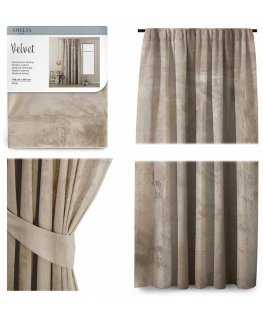 Curtains VELVET beige color classic stripes fabric type - textile velvet 140x245 AmeliaHome