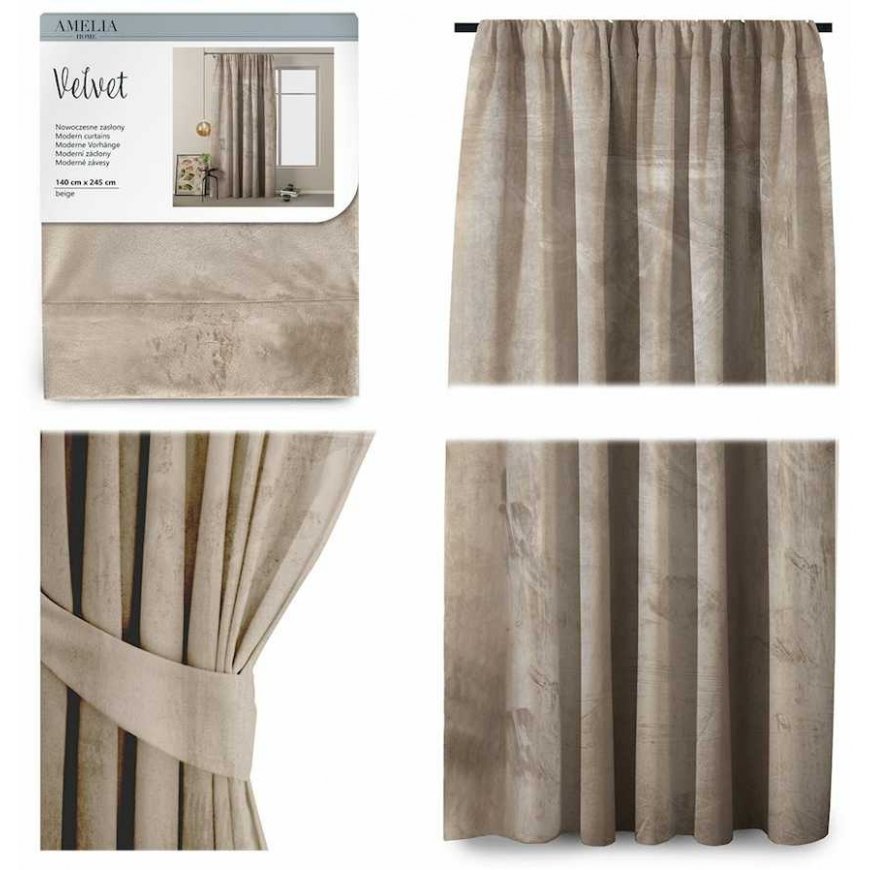 AmeliaHome Curtains VELVET beige color classic