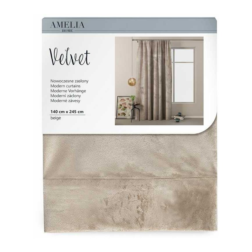 Užuolaidos VELVET beige spalvos klasikinės juostelės audinio tipas - tekstilinis aksomas 140x245 AmeliaHome – 3