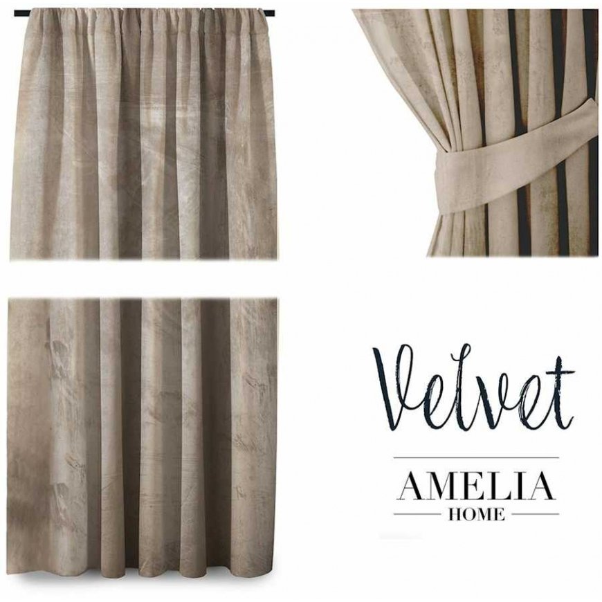 Užuolaidos VELVET beige spalvos klasikinės juostelės audinio tipas - tekstilinis aksomas 140x245 AmeliaHome – 5